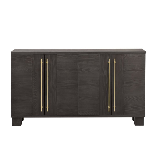 English Elm Trexm Ash Veneer Buffet with Gold Handles Matte Black Lacquer Dining Storage Taupe N715P232696N