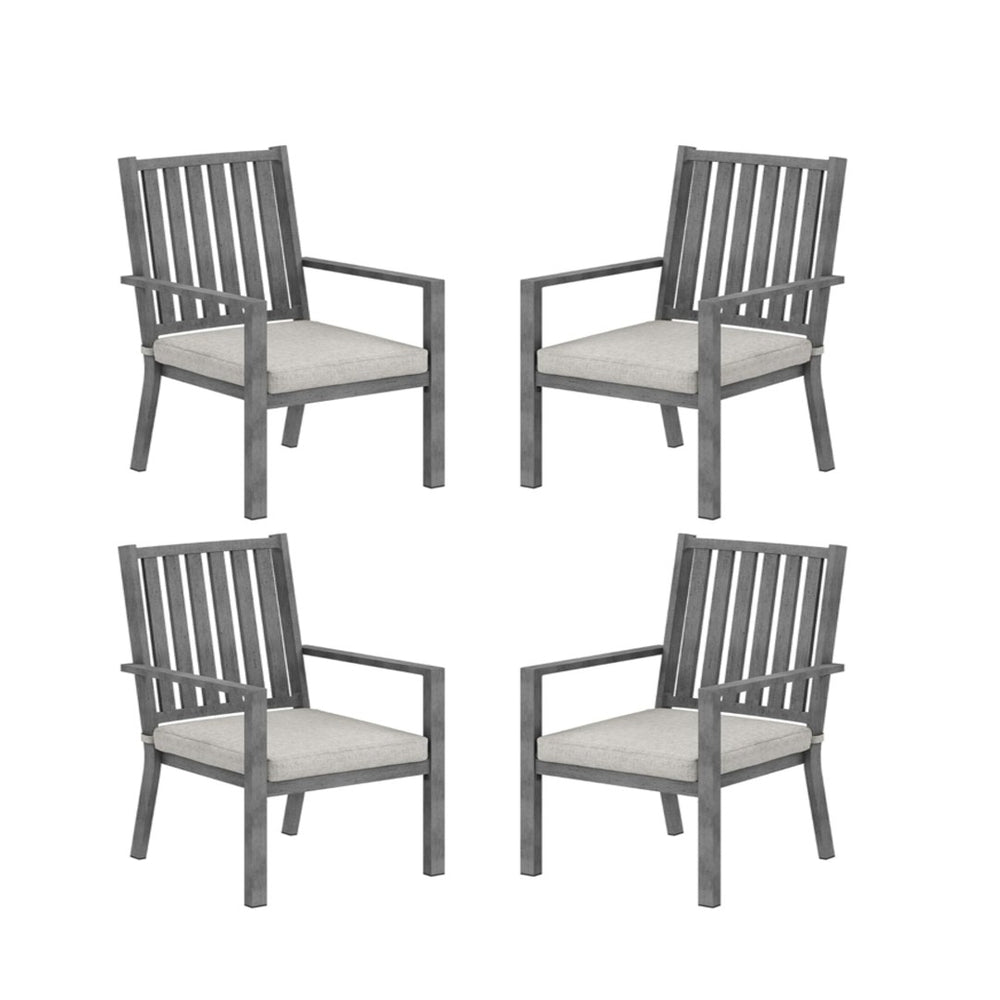 English Elm Set of 4 Outdoor Aluminum Dining Chairs Wood Grain Texture Waterproof Cushioned Patio Gray B082P455142