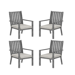English Elm Set of 4 Outdoor Aluminum Dining Chairs Wood Grain Texture Waterproof Cushioned Patio Gray B082P455142