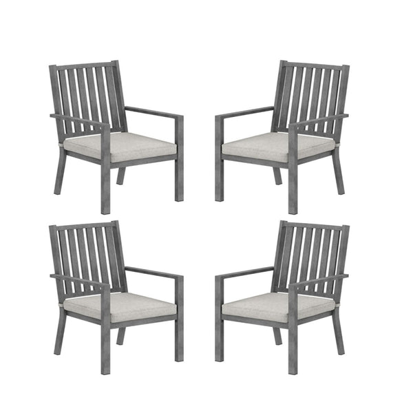 English Elm Set of 4 Outdoor Aluminum Dining Chairs Wood Grain Texture Waterproof Cushioned Patio Gray B082P455142
