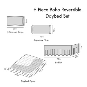 English Elm Daybed Joni 6-Piece Boho Reversible Set with Vibrant Global Prints, OEKO-TEX, Antimicrobial Finish B03596120