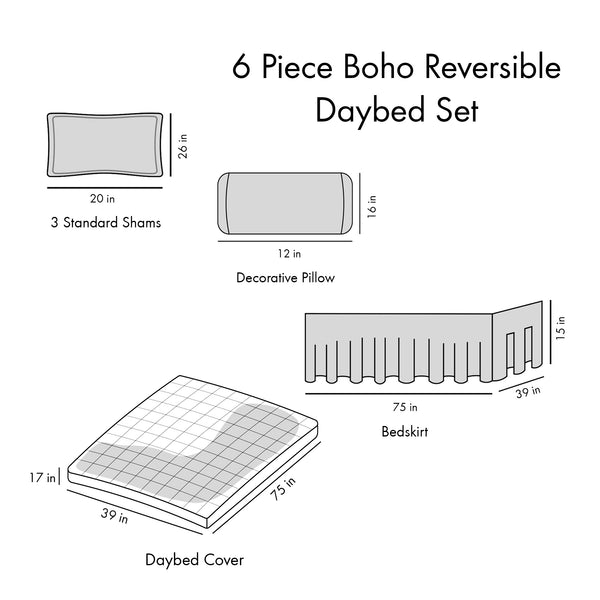 English Elm Daybed Joni 6-Piece Boho Reversible Set with Vibrant Global Prints, OEKO-TEX, Antimicrobial Finish B03596120