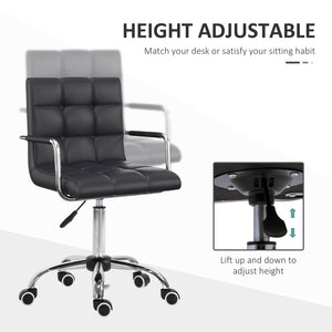 English Elm HOMCOM PU Leather Office Chair with Mid-Back Support, Adjustable Height, 360° Swivel Wheels, Black W2225P173830
