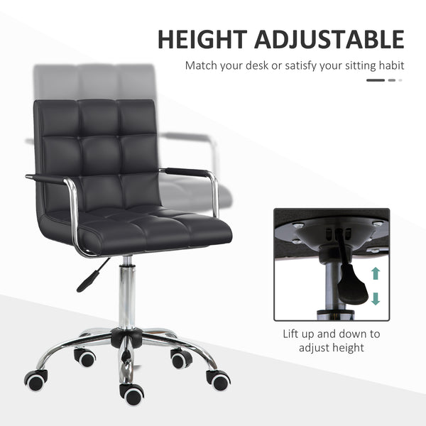 English Elm HOMCOM PU Leather Office Chair with Mid-Back Support, Adjustable Height, 360° Swivel Wheels, Black W2225P173830