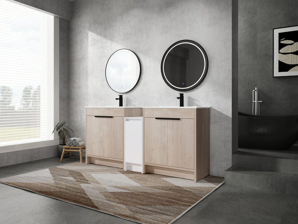 English Elm 72 Inch Freestanding Bathroom Vanity With Ceramic Sink, Soft-Close Doors & Ample Storage Solutions W999S00318
