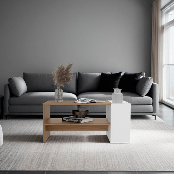 English Elm Arion Two-tone Rectangular Coffee Table with Open Shelf and Oversized Drawer B200P445767