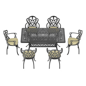 English Elm (Cushions) 7-Piece Cast Aluminum Patio Dining Set With Ergonomic Chairs & Random Off-White Cushions W1710S00400