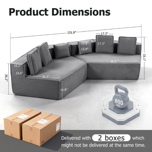 English Elm 132"oversized Teddy Velvet Modular Sectional Plush Foam Couch for Large Living Rooms W3326S00038