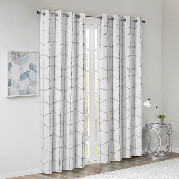 English Elm Total Blackout Metallic Print Grommet Curtain Panel - Stylish Insulation & Light Control Upgrade B03596335-GIGA