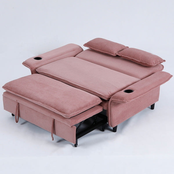 English Elm 65.74-inch convertible letter sofa bed with adjustable armrests, pull-out extension, cup holders, durable frame and plush sponge cushions Pink W3371P311783