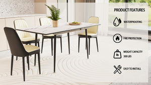 English Elm 47"-63" Extendable Mdf Dining Set Seats Six with Pu Chairs and Black Metal Legs W2189S00922