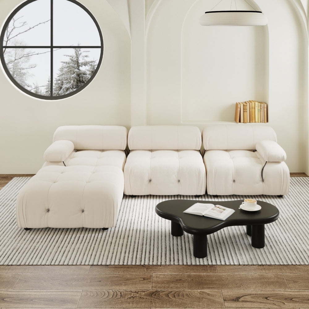 English Elm Urban Velvet Modular Sofa 104" L-Shaped 4-Seater White Velvet Sectional with Foam-Spring Comfort and Easy-Clean Finish B341S00008