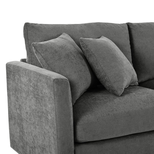 English Elm U_style Chenille Sectional Sofa with Curved Chaise Pine Frame and Three Accent Pillows Grey WY000461AAE