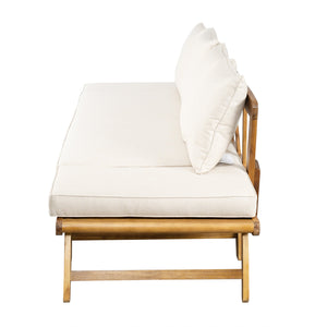 English Elm Christopher Knight Home® - Outdoor Acacia Daybed Sofa with Foldable Arms, Rust‑Resistant Teak Frame & UV‑Proof Beige Cushions N779P249303T