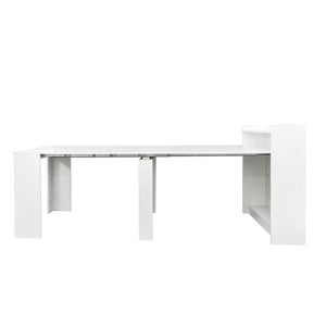 English Elm Modern Extendable Dining Table with Hidden Storage and Sleek Melamine Finish for Small Spaces, Durable Design White W331P191550