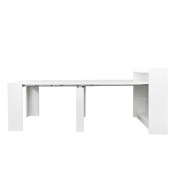 English Elm Modern Extendable Dining Table with Hidden Storage and Sleek Melamine Finish for Small Spaces, Durable Design White W331P191550