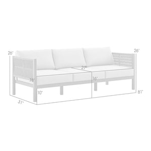 English Elm Solenna Aluminum Rope Outdoor Sofa in Gray — All-Weather, Quick-Dry Cushions, Removable Covers, 83" L B2736P354355