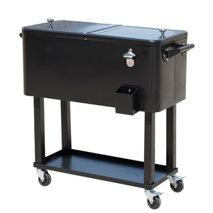 English Elm Outsunny 80 Quart Rolling Ice Chest Cart with Wheels Drain Plug Outdoor Beverage Cooler W2225P217546