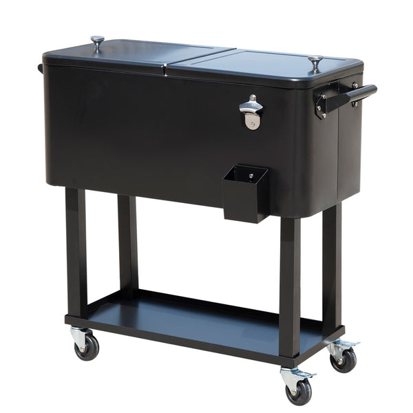 English Elm Outsunny 80 Quart Rolling Ice Chest Cart with Wheels Drain Plug Outdoor Beverage Cooler W2225P217546