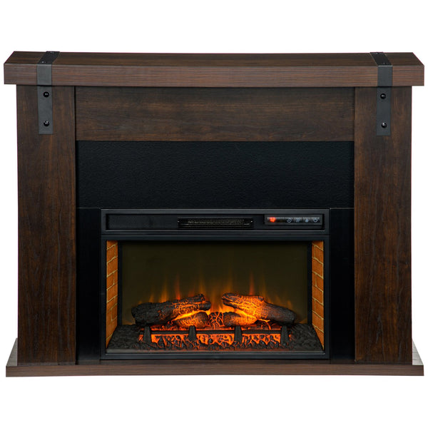 English Elm HOMCOM 36" Electric Fireplace Heater with Remote, 1500W Wall/Recessed Mount, Realistic Flames Brown W2225P249861