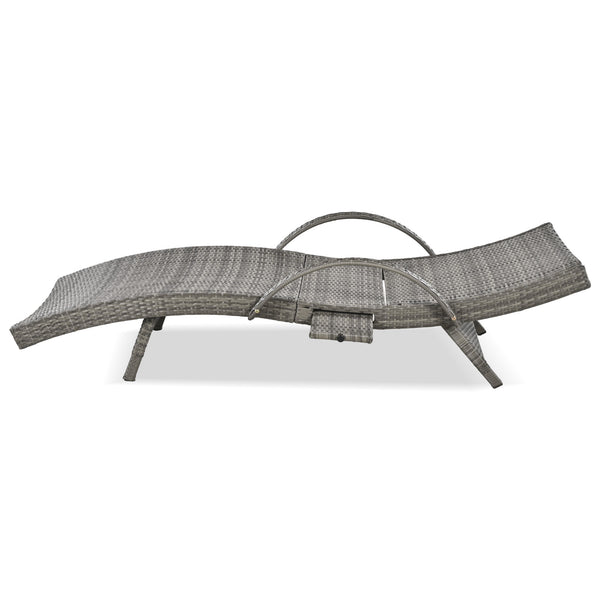 English Elm K&K 80" Outdoor Wicker Chaise Lounge Set of 2 with 2000H UV Wicker, Pull-Out Side Table, 4-Position Recliner Grey WF321204AAE