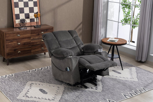 English Elm Ultra Wide Velvet Swivel Lounge Chair with Massage Heating and Powered Lift Assist Grey W547P425986