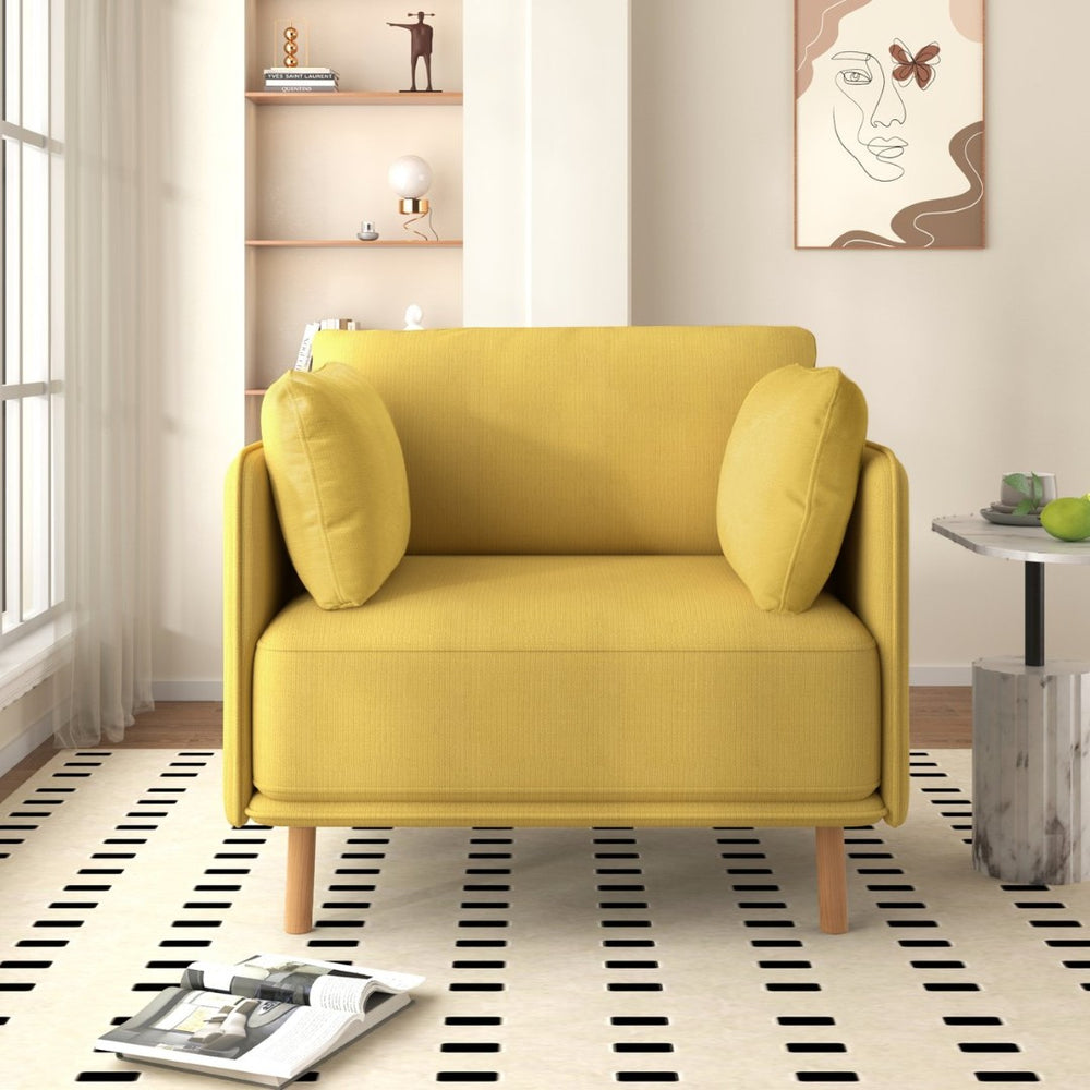 English Elm 39" Scandinavian Accent Chair Plush Upholstered Cushions Solid Wood Legs Modern Lounge N767P208311Y