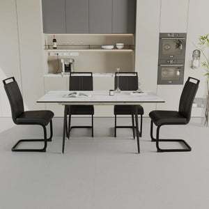 English Elm 47"-63" Extendable Mdf Dining Table Set Seats Six with Faux Leather Armless Chairs W2189S00931