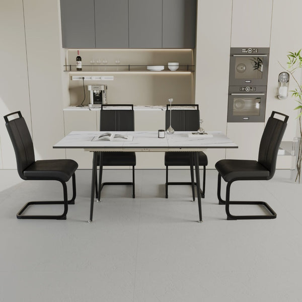English Elm 47"-63" Extendable Mdf Dining Table Set Seats Six with Faux Leather Armless Chairs W2189S00931