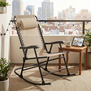 English Elm Oversized Zero Gravity Patio Recliner with Mesh Seat Wood Arms and Cup Holder W5159P446019
