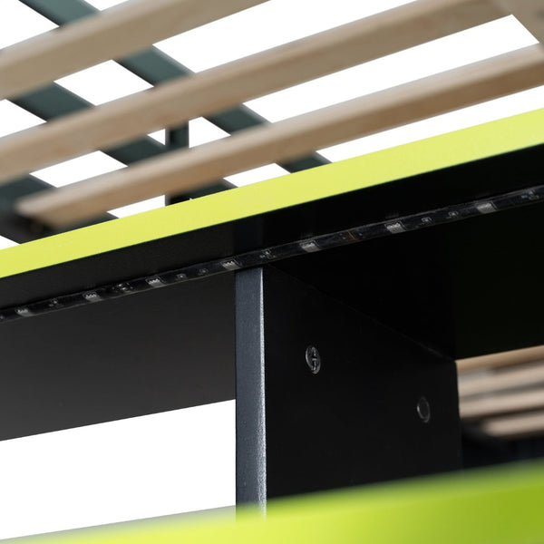 English Elm Full Size Wood Loft Bed with Rgb Lighting Desk and Multi-tier Shelves for Gaming Green LT000374AAG