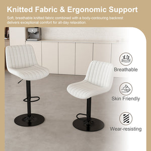 English Elm Swivel Modern Adjustable Bar Stools with 360° Rotation, Ergonomic Backrest, Soft Knit Seats Beige W2699P360246