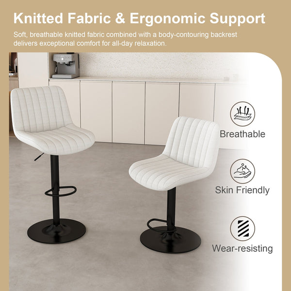 English Elm Swivel Modern Adjustable Bar Stools with 360° Rotation, Ergonomic Backrest, Soft Knit Seats Beige W2699P360246