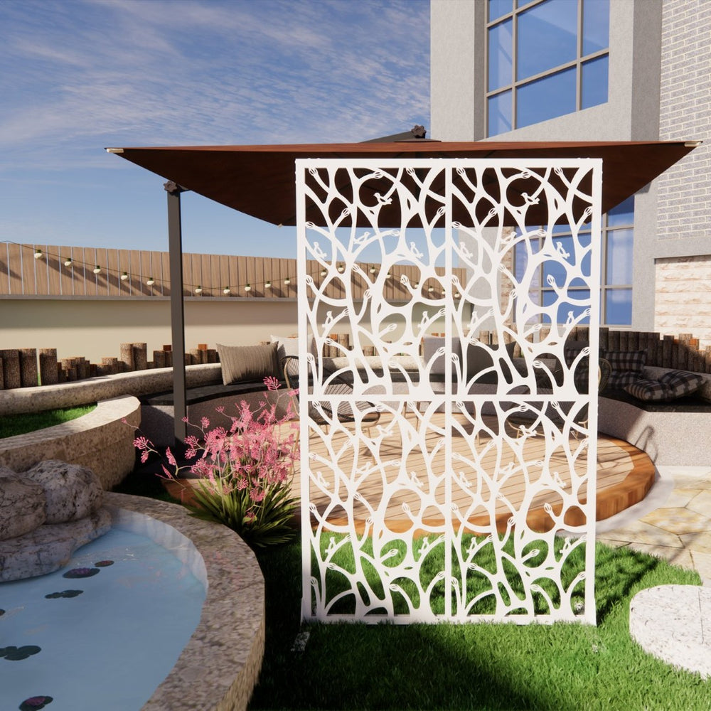 English Elm Metal Bird Cutout Privacy Screen Freestanding Powder Coated Steel Patio Room Divider White W1586P282269