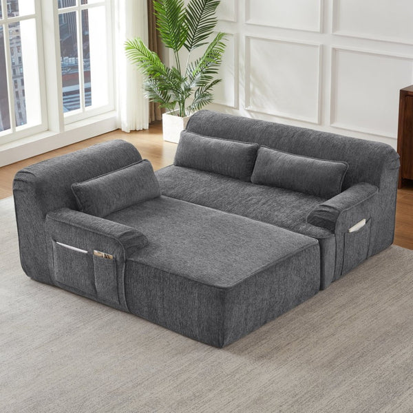 English Elm Chenille Oversized L-shaped Sectional Sleeper Sofa with Tufted Minimalist Design W2339S00069