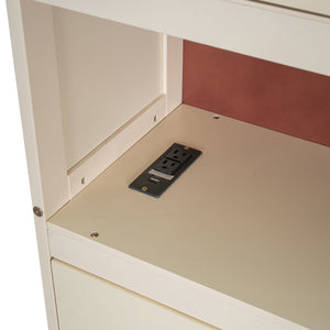 English Elm Full Size Wooden Platform Bed With Usb Charging, Storage Headboard & Elegant Drawers In Cream N820S00045K