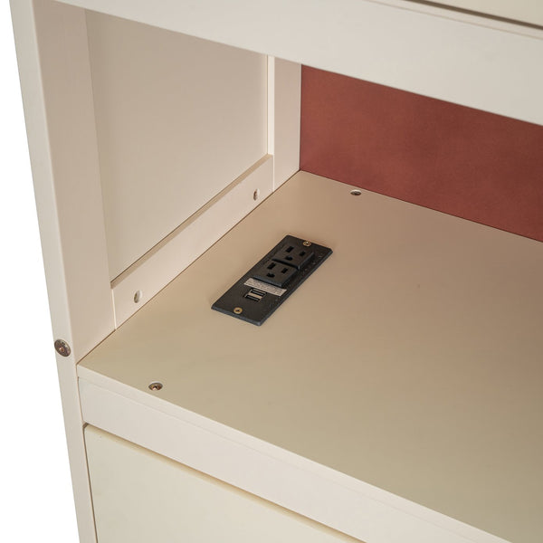 English Elm Full Size Wooden Platform Bed With Usb Charging, Storage Headboard & Elegant Drawers In Cream N820S00045K