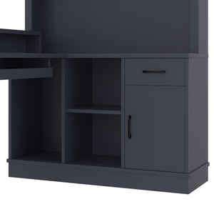 English Elm L-shaped Corner Computer Desk with Built-in Outlets Drawers and Open Shelving Storage W1580S00270
