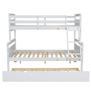 English Elm Twin Pine-over-Full Bunk Bed with Attached Ladder, Trundle & Full-Length Guardrail for Space-Saving Rooms White SM000208AAK-1