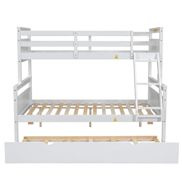 English Elm Twin Pine-over-Full Bunk Bed with Attached Ladder, Trundle & Full-Length Guardrail for Space-Saving Rooms White SM000208AAK-1