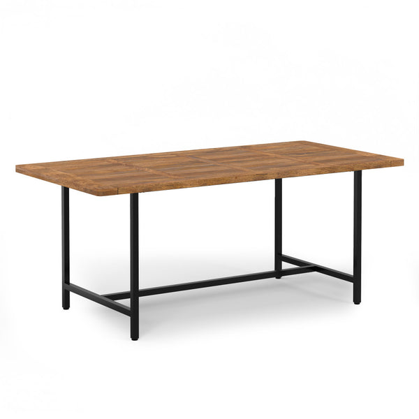English Elm Campbell Burnt Wax Dining Table - Solid Mango Wood, Industrial Black Iron Base, 72"x36" Seating 6, Durable Finish B136P203493
