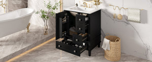English Elm 24-inch Matte Bathroom Vanity Rubberwood Cabinet with Ceramic Sink and Soft-close Drawers Black N729P377516B