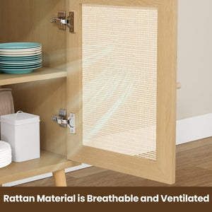 English Elm Sideboard Buffet Cabinet With 3 Rattan Doors - Modern Storage Solution For Entryway & Living Room P1 T3623P380291-GIGA