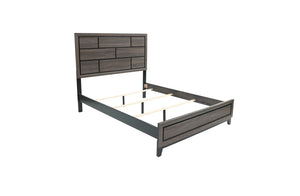 English Elm Grey Queen Size Panel Bed with Rustic Box Pattern Headboard, Transitional Rubberwood Frame, Elegant Bedroom centerpiece Antique Gray,Gray 64 L x 34 W x 6 H B011S01532