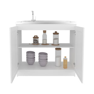 English Elm Montello White Utility Sink with Open Shelves for Laundry Mudroom Workspace B092S00281