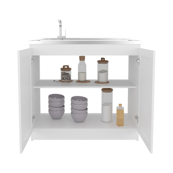 English Elm Montello White Utility Sink with Open Shelves for Laundry Mudroom Workspace B092S00281