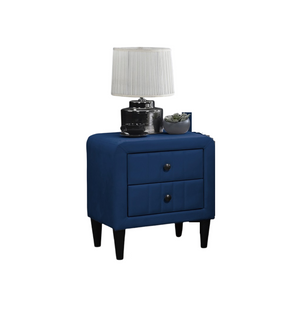 English Elm Navy Blue Color Velvet Gorgeous 1 Piece Nightstand Bedside Table 2X Drawers Bedroom Furniture Sleek Design Tempered Legs