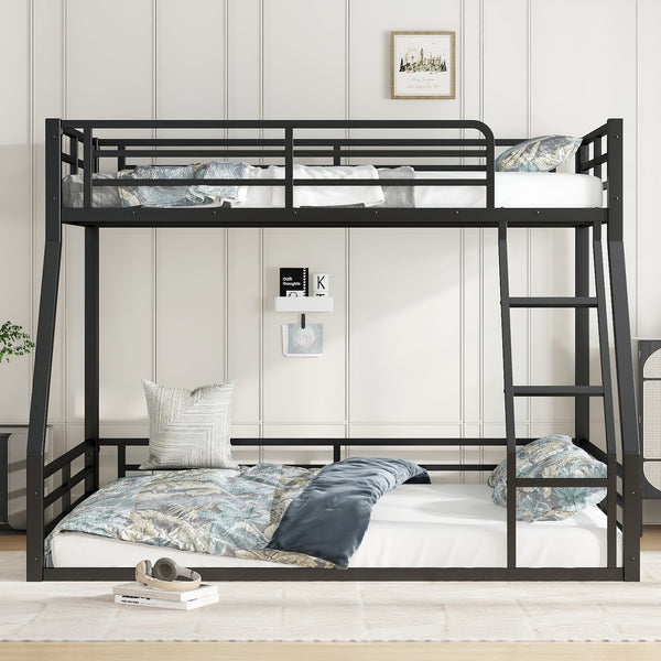 English Elm Metal Twin Xl Over Queen Bunk Bed Frame – Heavy-Duty, Space-Saving Design With Safety Guardrails, Black W1580S00161