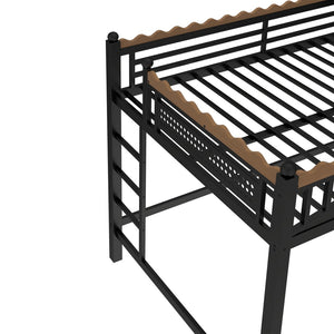 English Elm Full Size Metal Loft Bed with Built-in Shelving for Teen or Studio Bedroom W1580S00381