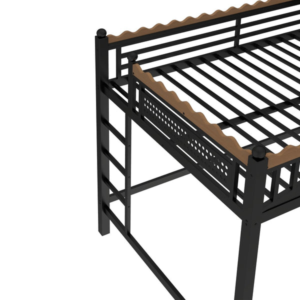 English Elm Full Size Metal Loft Bed with Built-in Shelving for Teen or Studio Bedroom W1580S00381